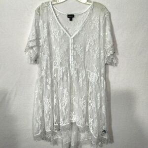 White Lace Button-Down Tunic